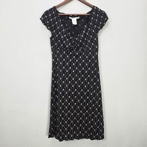 Vtg 90s Y2K Max Studio Midi Dress XS Black Floral Cap Sleeve Babydoll Whimsigoth